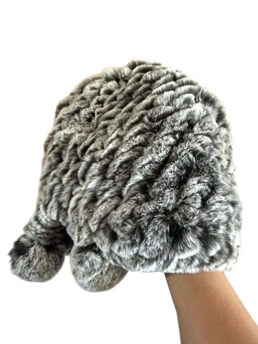 Nice Glory Genuine Rex Rabbit Fur Beanie Knit Winter Hat Mottled Gray Black OS